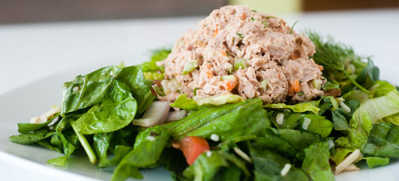 photo of tuna salad on a bed of greens