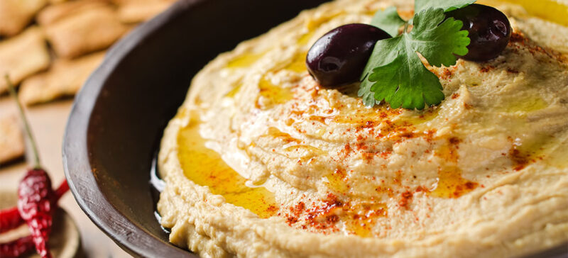 close up of bowl of hummus